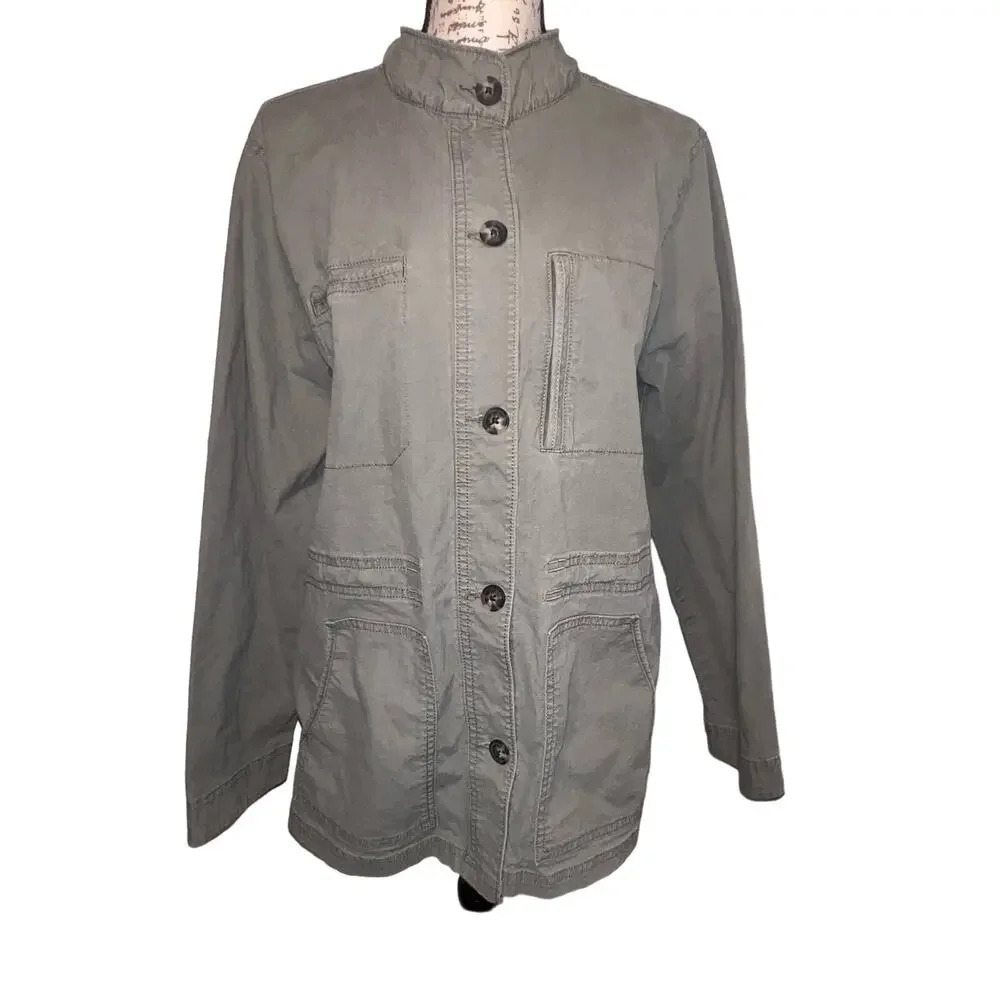 Eddie Bauer XL‎ Womens cargo button front long sleeve zip chest pocket shacket